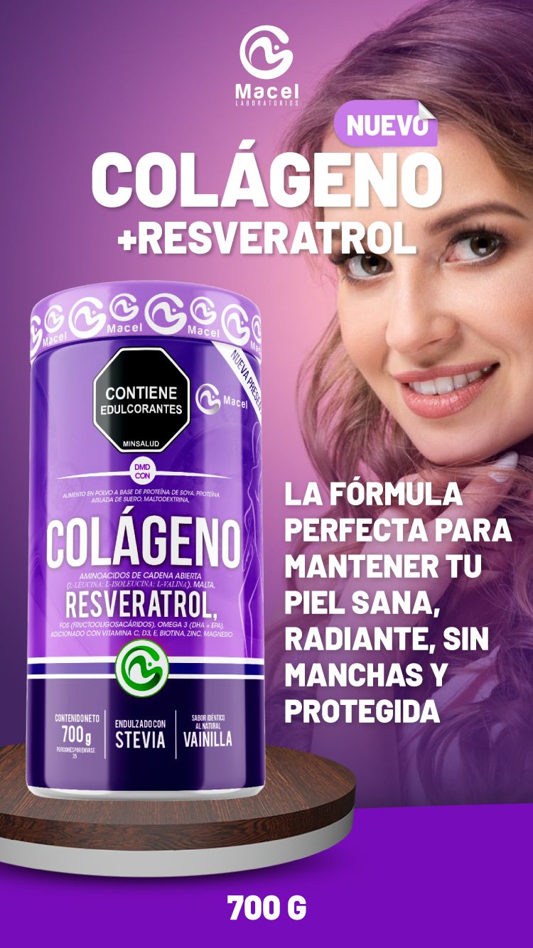 Colágeno + Resveratrol Macel | 700 g | Con Stevia | Sabor Vainilla